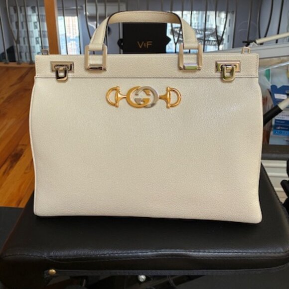 Gucci New GG Zumi Logo Horsebit Grain Leather Top Handle Purse/Whit Shoulder Bag - Picture 1 of 10
